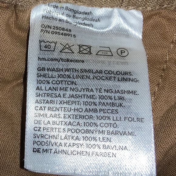 H&M tan linen straight leg elastic waist pants Sz L pockets drawstring - Picture 8 of 8